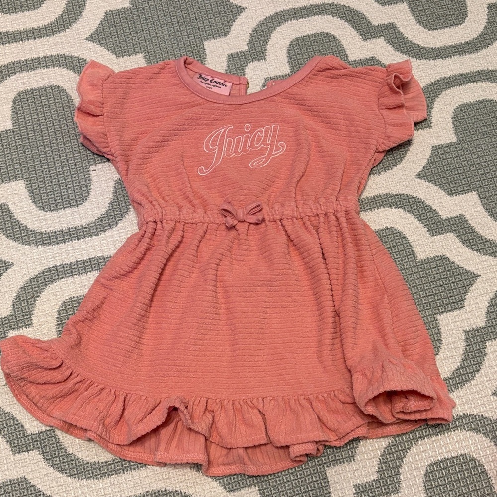 Juicy Couture Coral Pink Ruffle Waist Bow Dress
